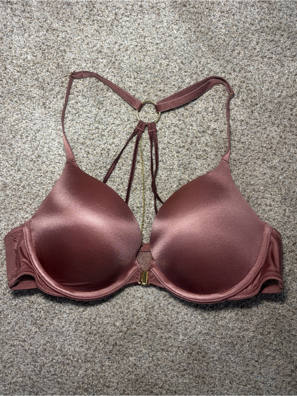 Victoria's Secret Bombshell plunge strappy push-up bra mauve brown 34B